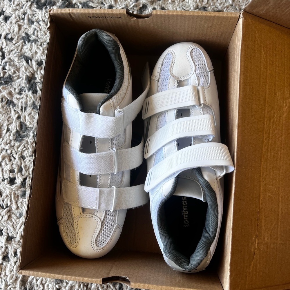 Tommaso New White Cycling Shoes with Velcro Straps